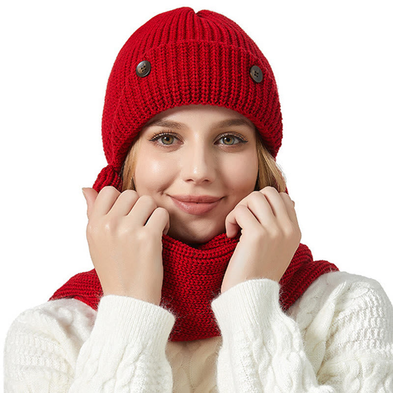  Ear Protection Beanie Scarf 2 In 1 Set - Red - One Size - image 7