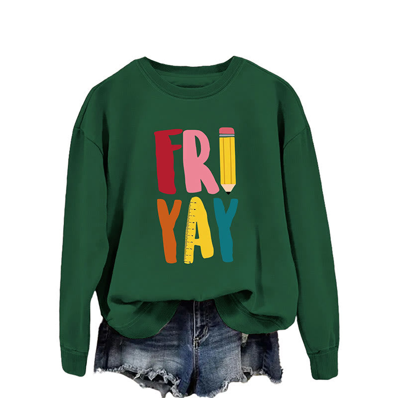 Plus Size Friday Pencil Print Sweatshirt - Dark Green - 2XL - image 10