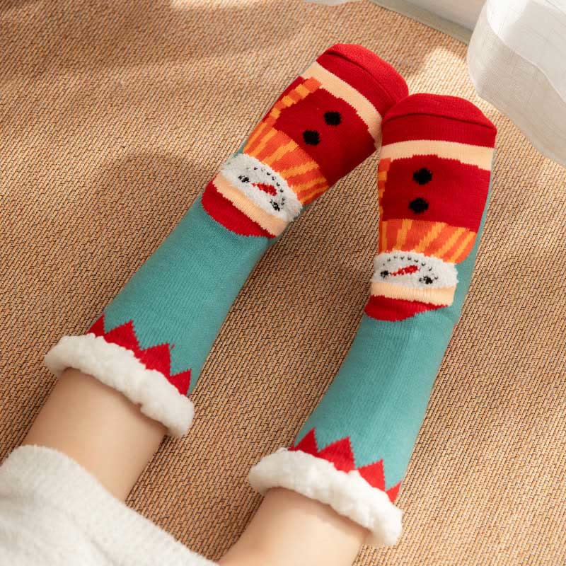Plus Size Christmas Snowman Series Slipper Socks(2 Pairs) - Blue - EU36-42(US3-8.5) - image 2