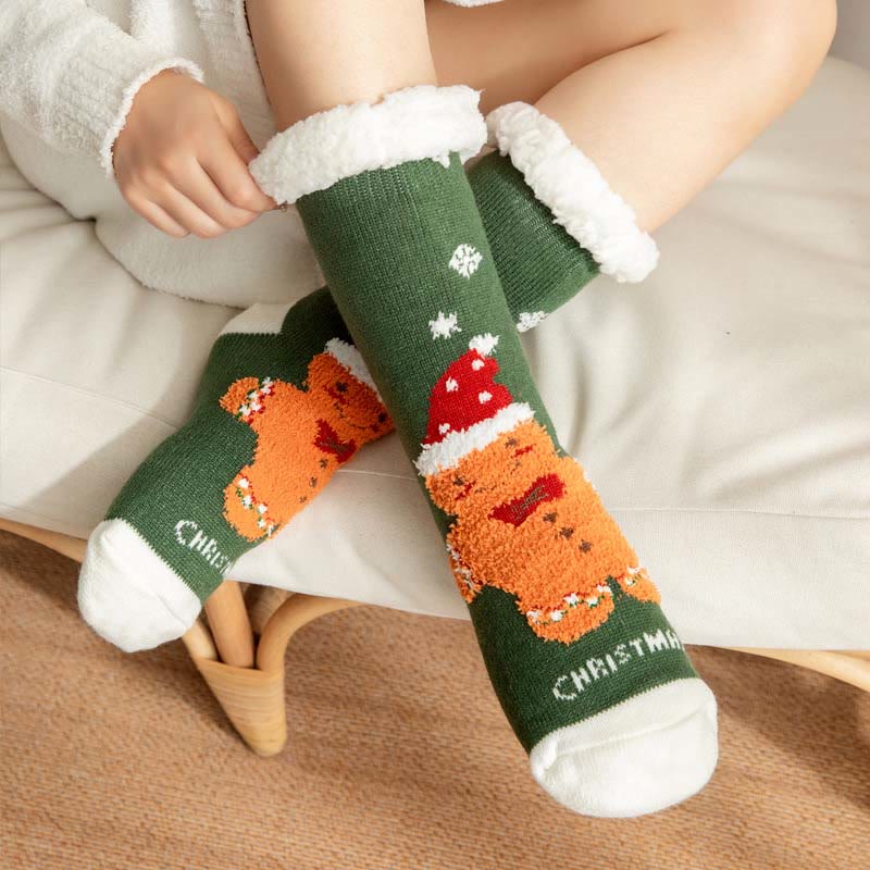 Plus Size Gingerbread Man Series Slipper Socks(2 Pairs) - Green - EU36-42(US3-8.5) - image 2
