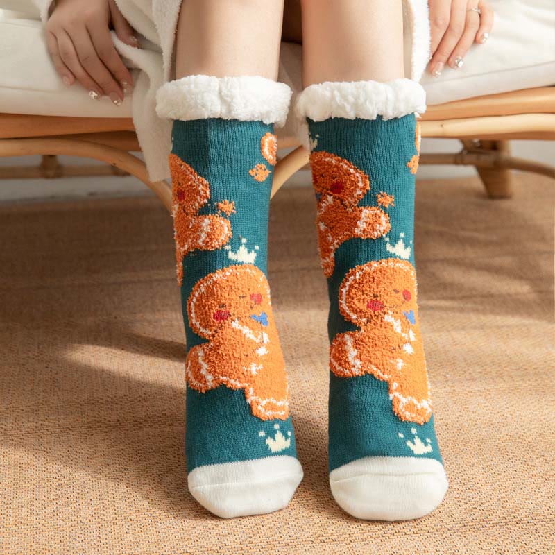 Plus Size Gingerbread Man Series Slipper Socks(2 Pairs) - Light Blue - EU36-42(US3-8.5) - image 0