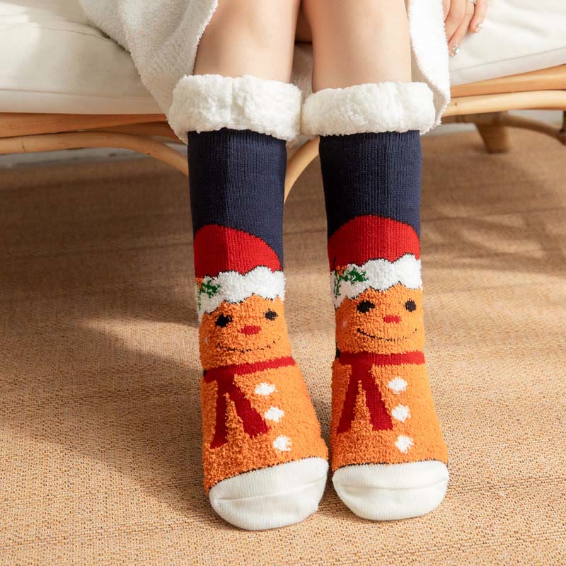 Plus Size Gingerbread Man Series Slipper Socks(2 Pairs) - Navy Blue - EU36-42(US3-8.5) - image 3
