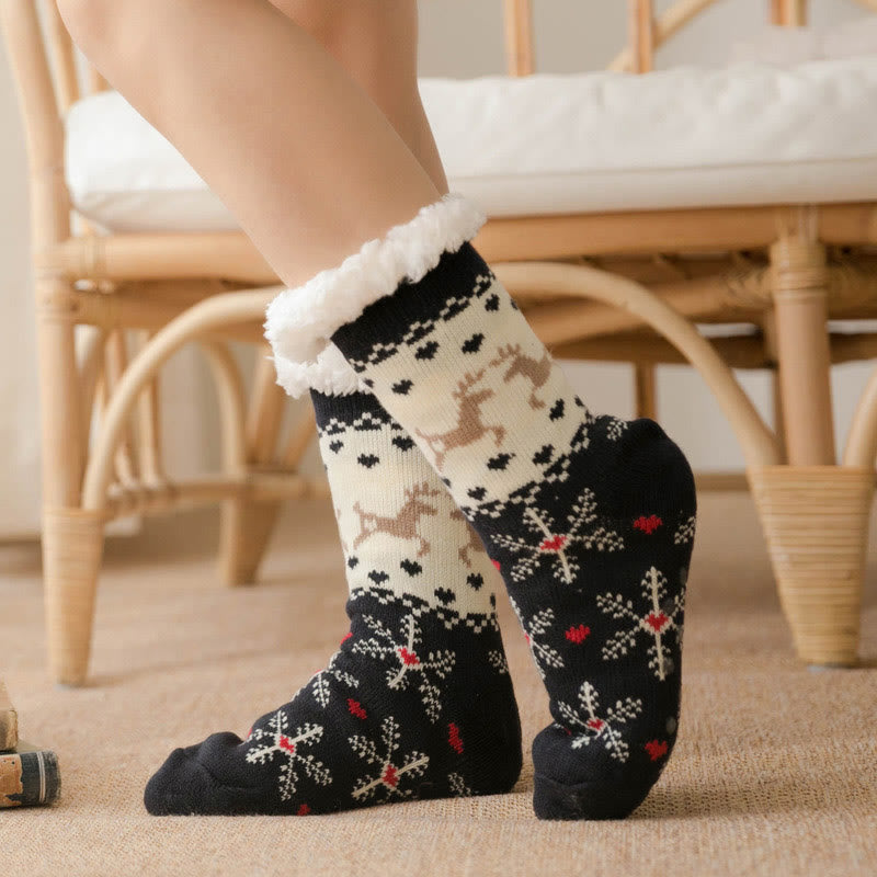 Plus Size Bell Elk Slipper Socks(2 Pairs) - Black - EU36-42(US3-8.5) - image 0