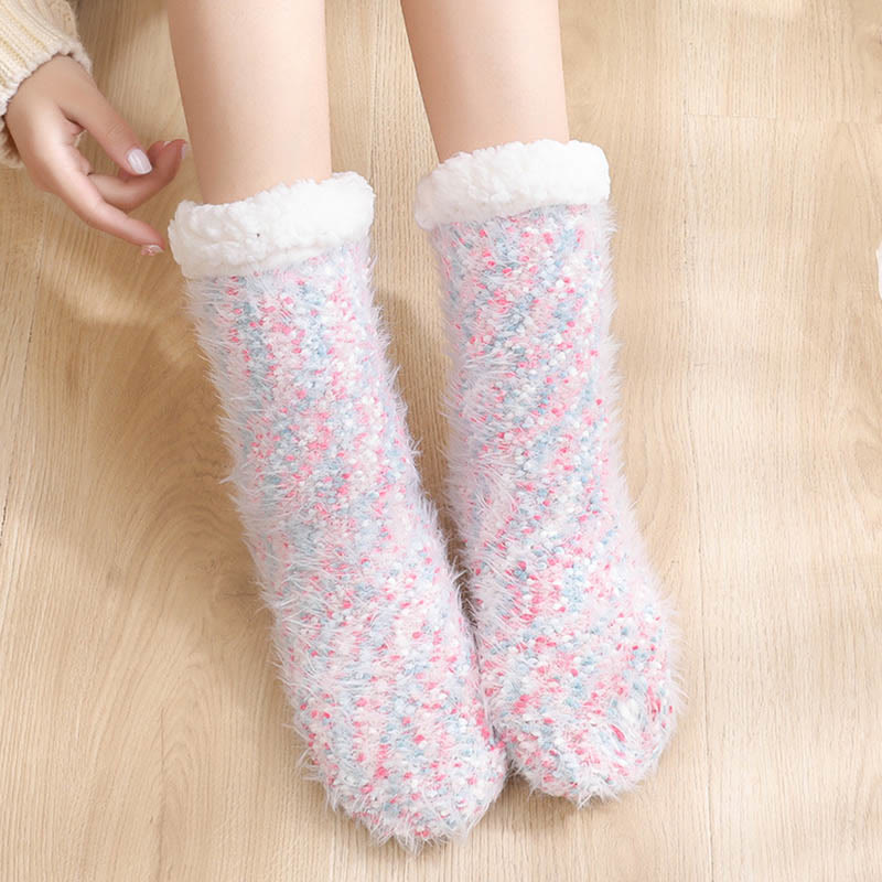 Plus Size Warm Thick Slipper Socks(2 Pairs) - Light Pink - EU36-42(US3-8.5) - image 11