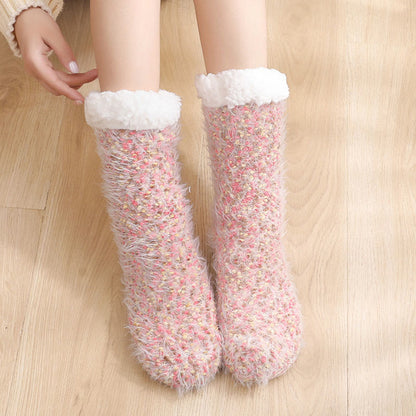 Plus Size Warm Thick Slipper Socks(2 Pairs) - Pink - EU36-42(US3-8.5) - image 8