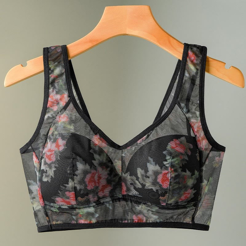 Mesh Printed Wireless Bras(2 Packs) - Black - 6XL - image 11