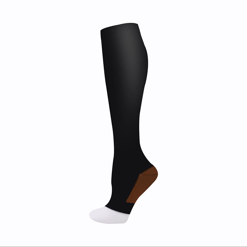Classic Color Open Toe Compression Socks(5 Pairs) - Brown - S/M - image 1