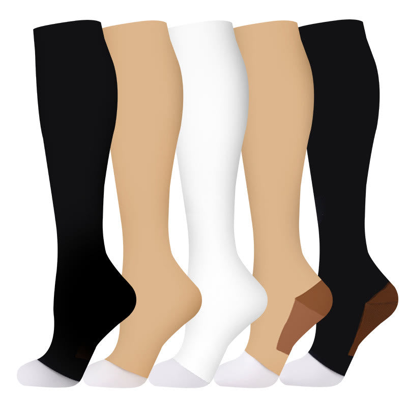 Classic Color Open Toe Compression Socks(5 Pairs) - Multicolor - S/M - image 0