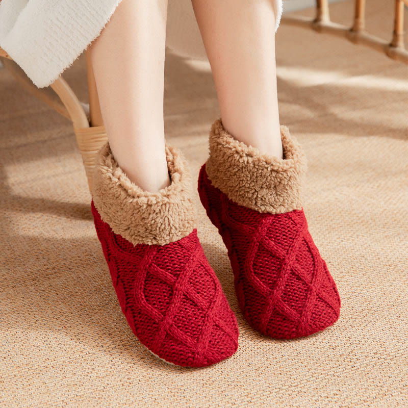 Plus Size Non Slip Fuzzy Slipper Socks - Wine - EU36-42(US3-8.5) - image 1