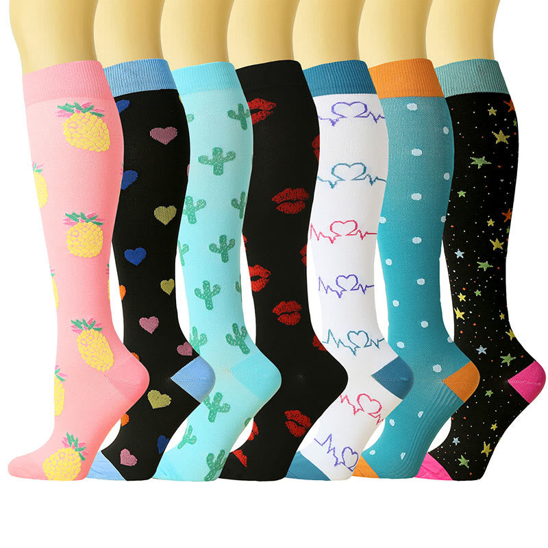 Cute Pattern Series Compression Socks(7 Pairs) - Multicolor - S/M - image 0