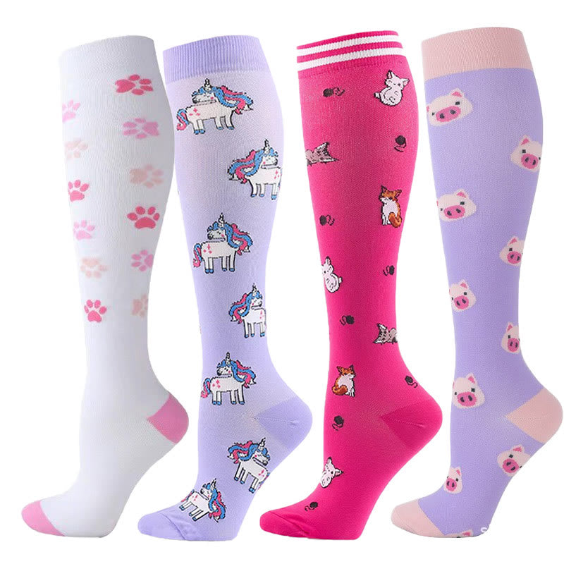 Unicorn Animal Compression Socks(4 Pairs) - Multicolor - S/M - image 0