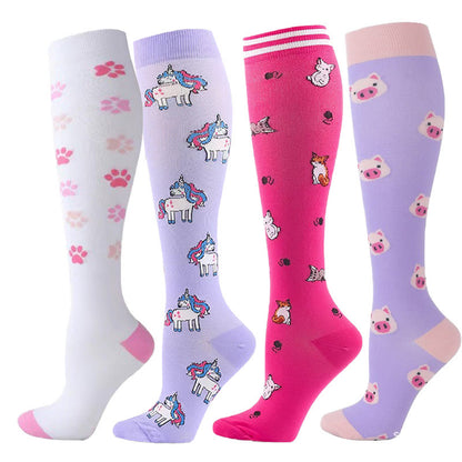 Unicorn Animal Compression Socks(4 Pairs) - Multicolor - S/M - image 0