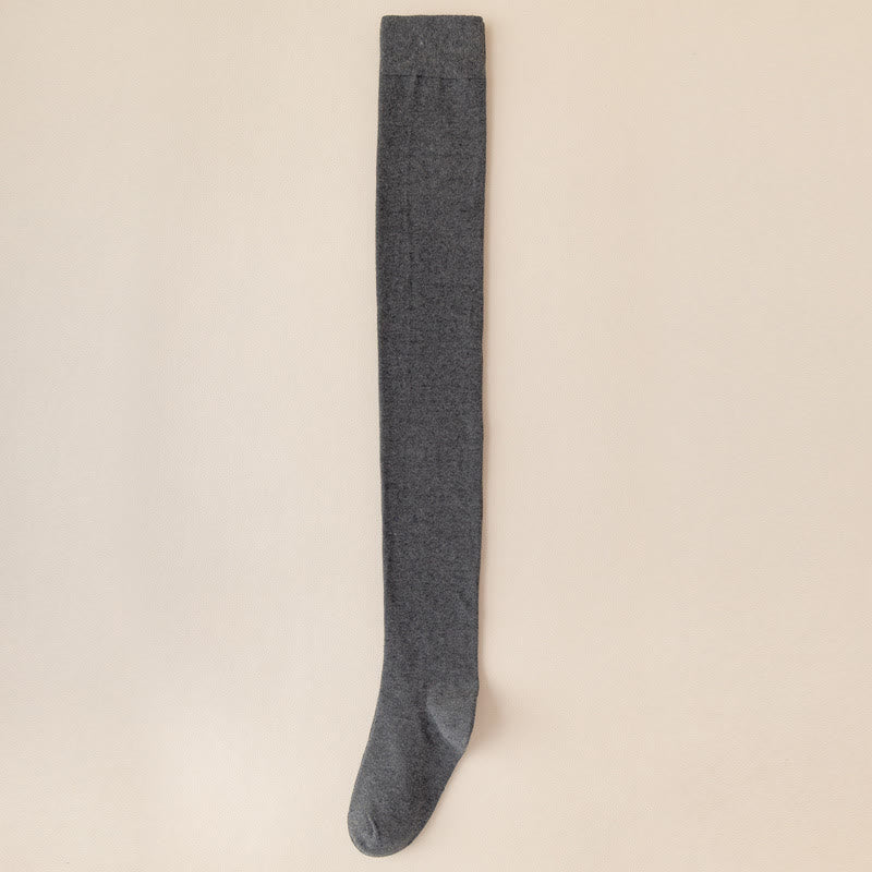 Solid Color Cotton Thigh High Socks(2 Pairs) - Dark Grey - EU39-46(US6-12) - image 8