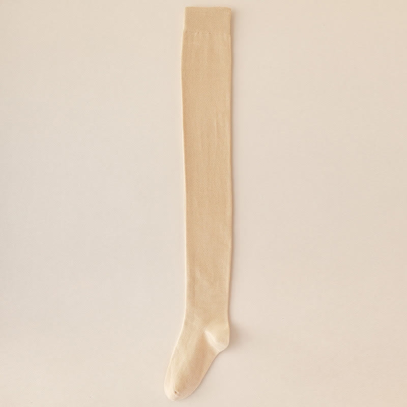 Solid Color Cotton Thigh High Socks(2 Pairs) - Nude - EU39-46(US6-12) - image 9