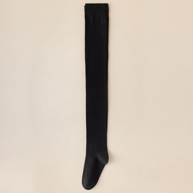 Solid Color Cotton Thigh High Socks(2 Pairs) - Black - EU39-46(US6-12) - image 11