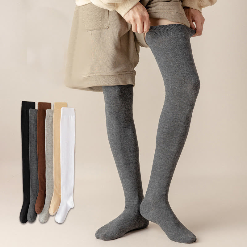 Solid Color Cotton Thigh High Socks(2 Pairs) - image 0