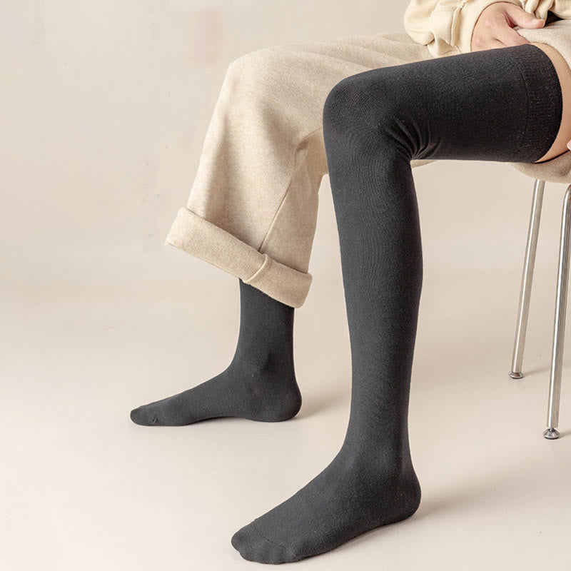 Solid Color Cotton Thigh High Socks(2 Pairs) - image 2