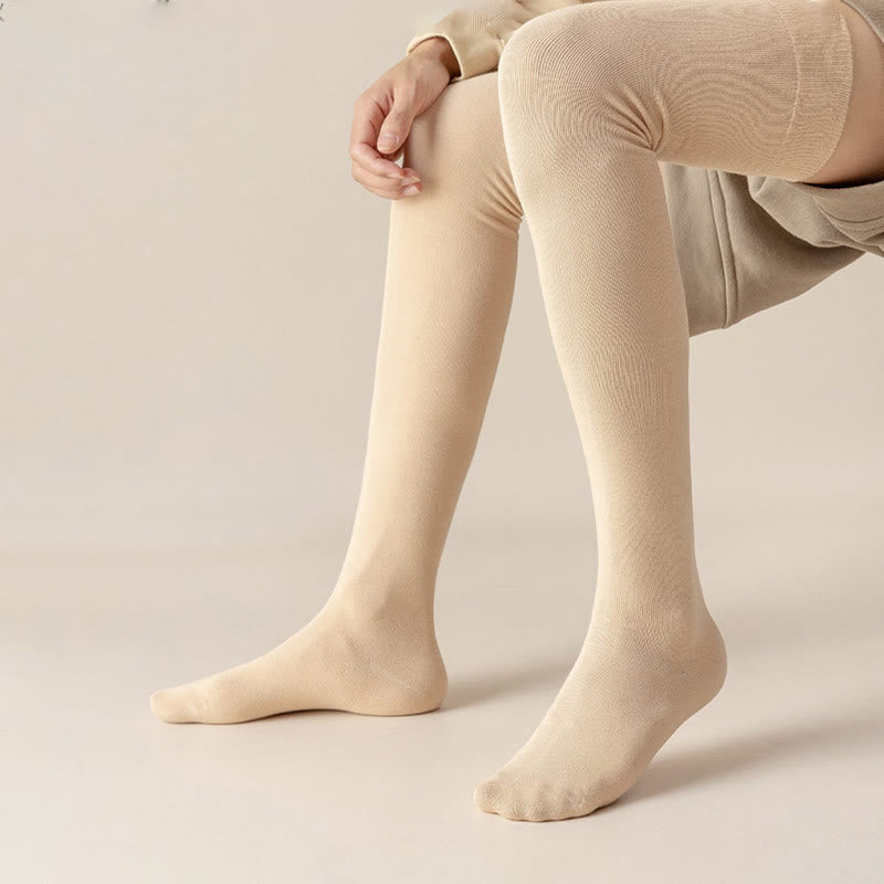 Solid Color Cotton Thigh High Socks(2 Pairs) - image 3