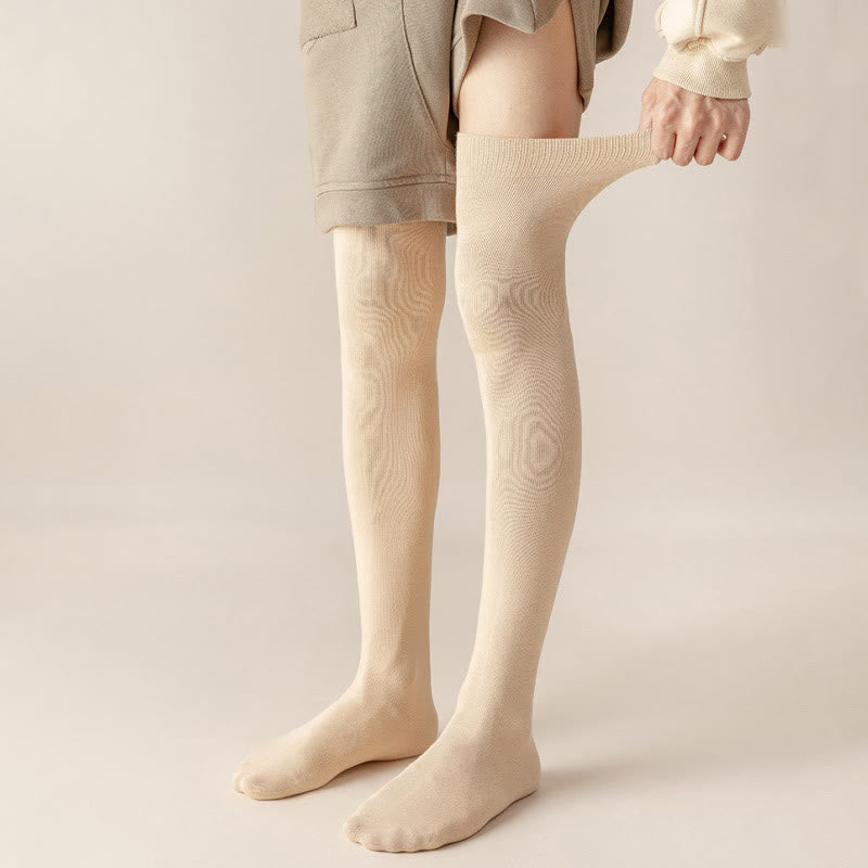 Solid Color Cotton Thigh High Socks(2 Pairs) - image 5
