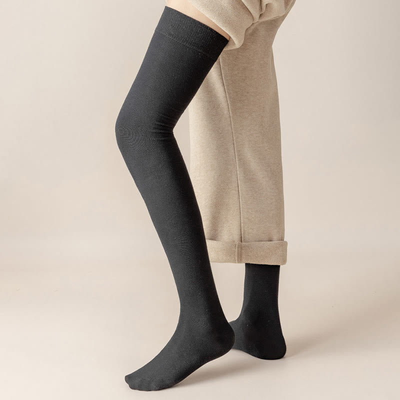Solid Color Cotton Thigh High Socks(2 Pairs) - image 4