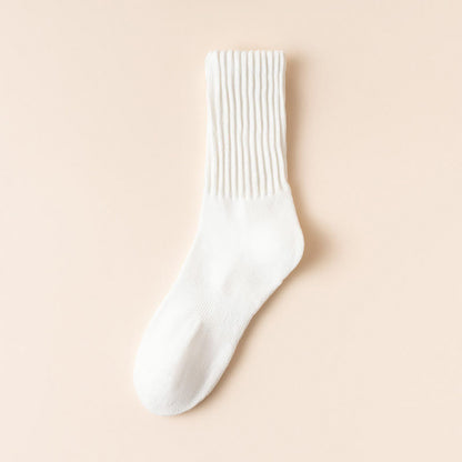 Thick Stripes Quarter Socks(4 Pairs) - White - EU39-45(US6-11) - image 8