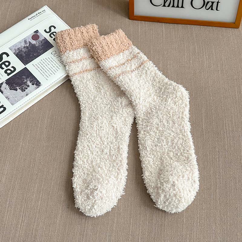 Coral Fleece Quarter Socks(6 Pairs) - Beige - EU39-45(US6-11) - image 15