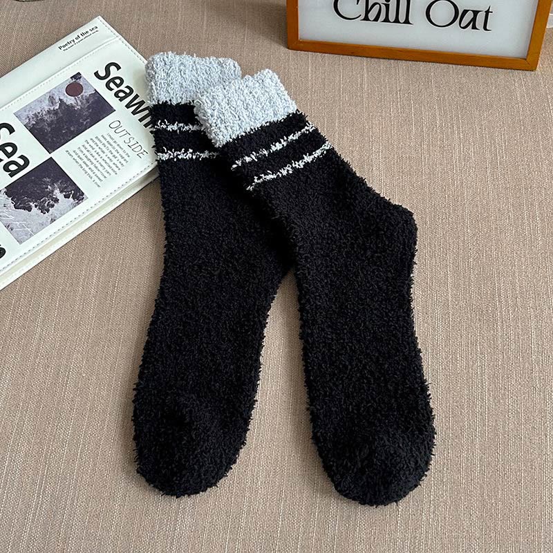 Coral Fleece Quarter Socks(6 Pairs) - Black - EU39-45(US6-11) - image 12