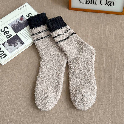 Coral Fleece Quarter Socks(6 Pairs) - Khaki - EU39-45(US6-11) - image 14