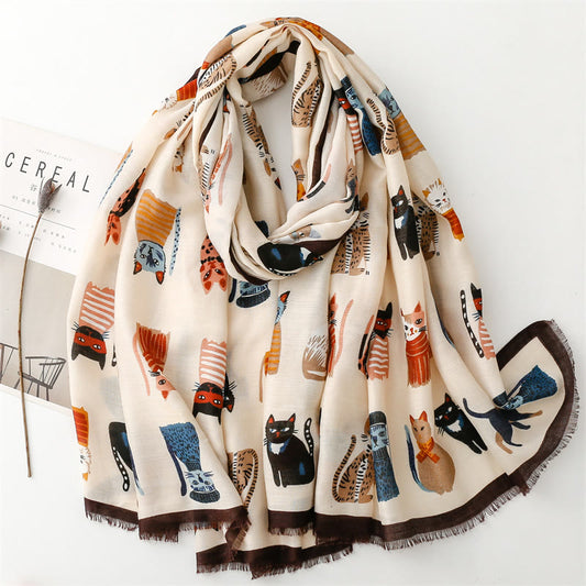 Cut Cat Warm Scarf - Beige - One Size - image 1
