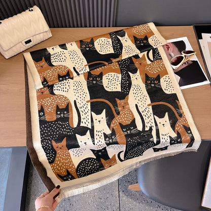 Sweet Cat Jacquard Blanket Scarf - Black - One Size - image 16