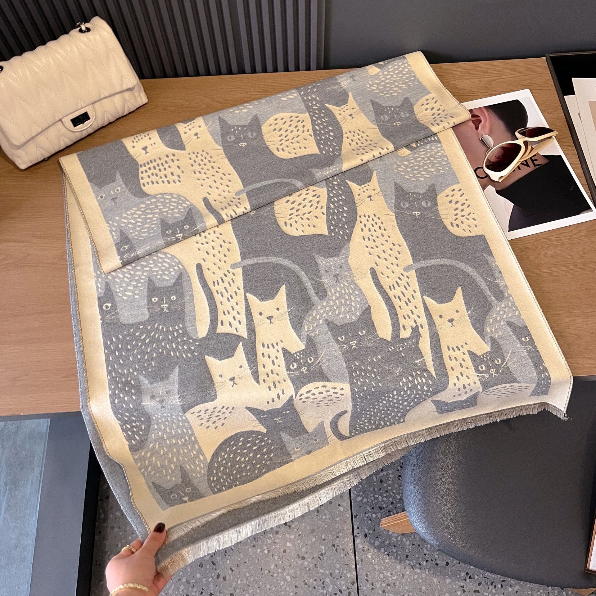 Sweet Cat Jacquard Blanket Scarf - Grey - One Size - image 14