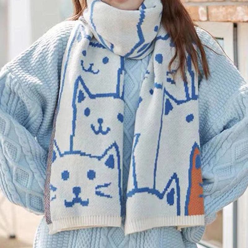 Black White Cat Couple Blanket Scarf - Beige - One Size - image 2