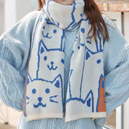 Black White Cat Couple Blanket Scarf - Beige - One Size - image 2