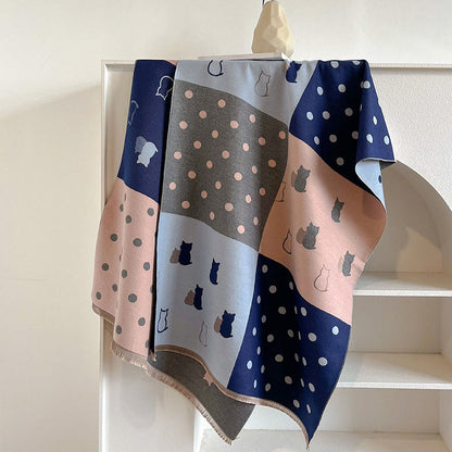 Polka Dots Soft Blanket Scarf - Blue - One Size - image 9