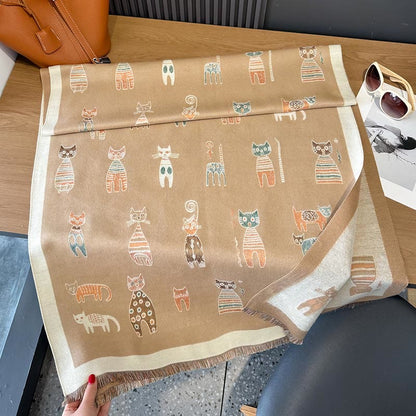 Cute Painting Blanket Scarf - Khaki - One Size - image 10