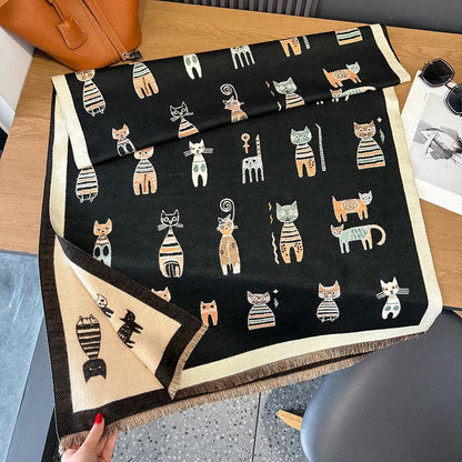 Cute Painting Blanket Scarf - Black - One Size - image 9