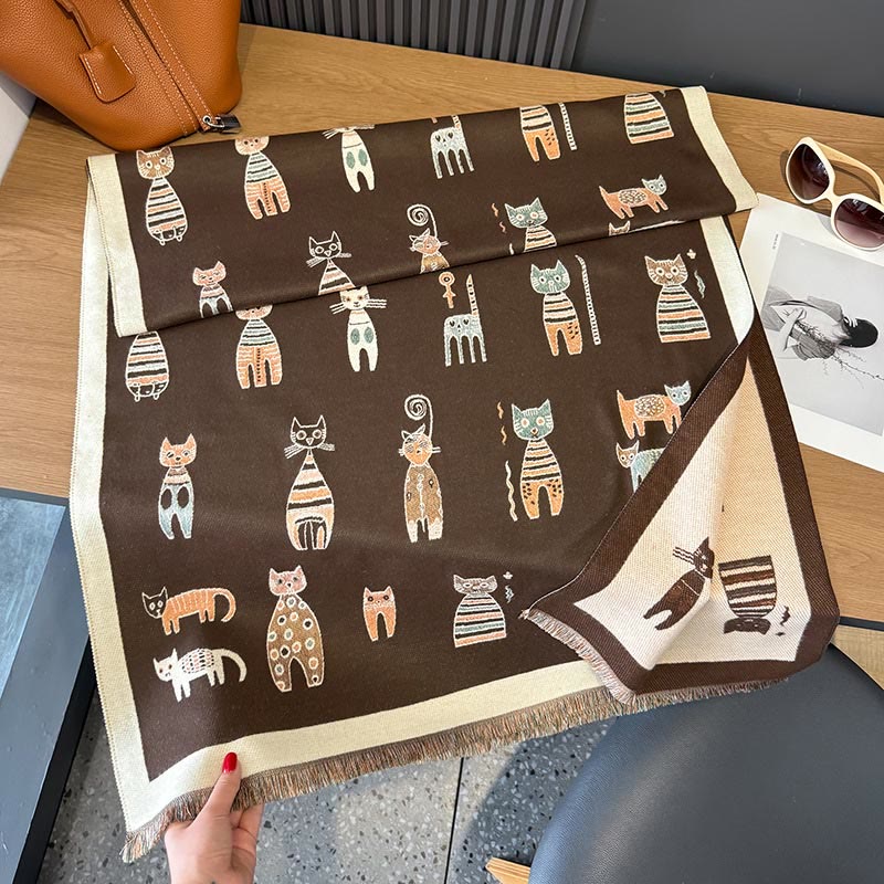 Cute Painting Blanket Scarf - Brown - One Size - image 12