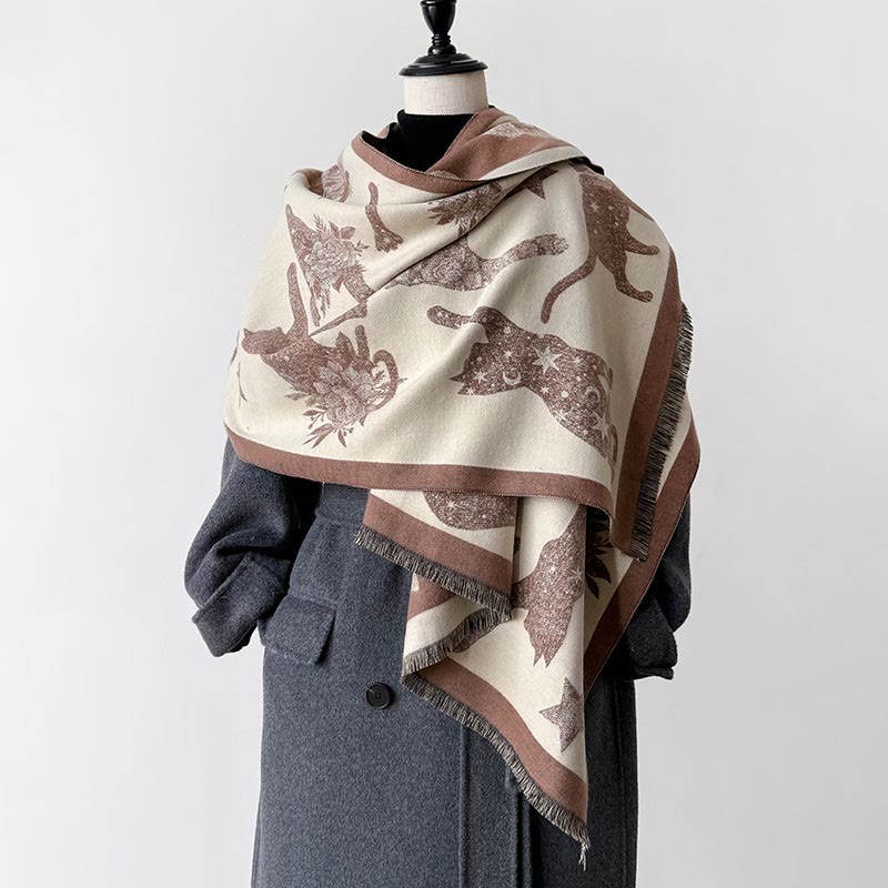 Cat Silhouette Print Blanket Scarf