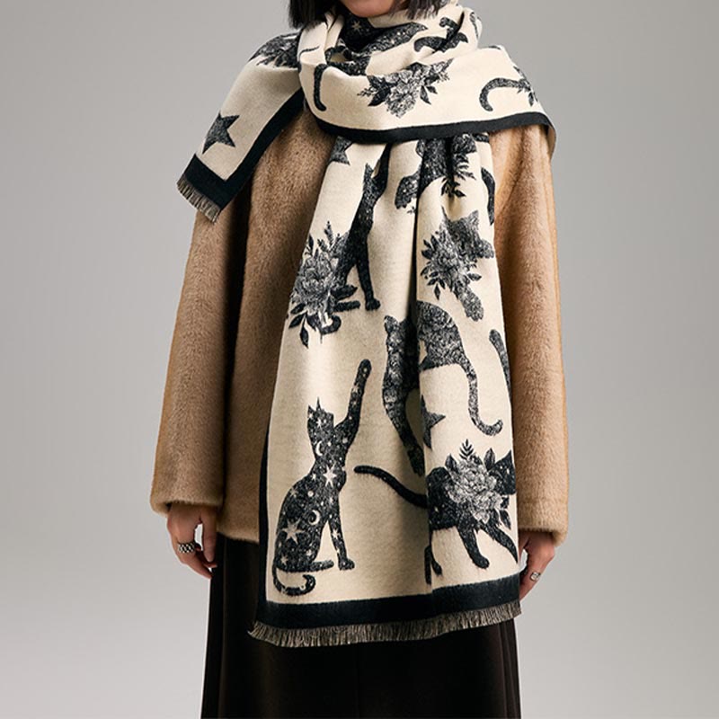 Cat Silhouette Print Blanket Scarf