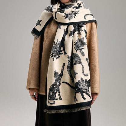 Cat Silhouette Print Blanket Scarf
