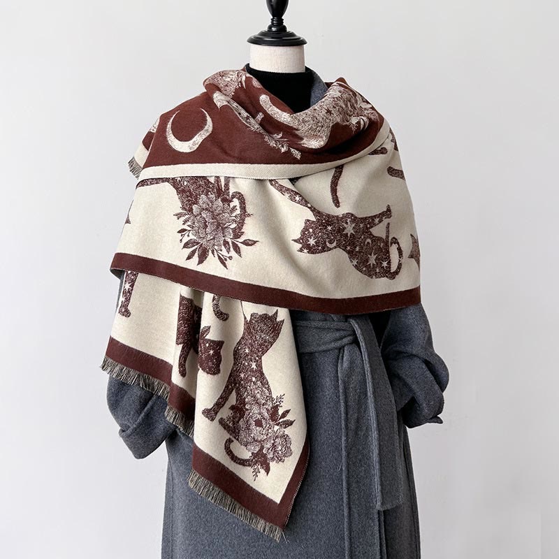 Cat Silhouette Print Blanket Scarf