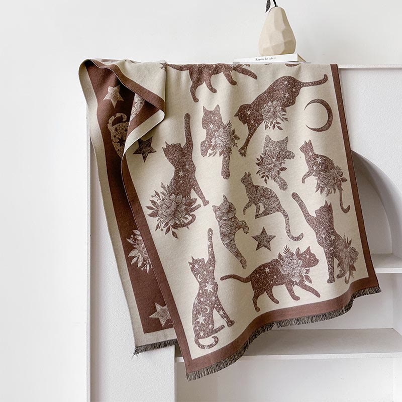 Cat Silhouette Print Blanket Scarf