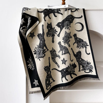 Cat Silhouette Print Blanket Scarf - Black - One Size - image 6
