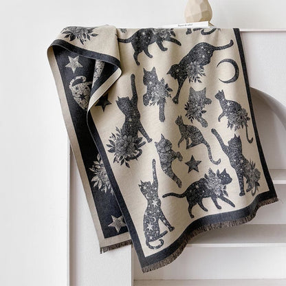 Cat Silhouette Print Blanket Scarf