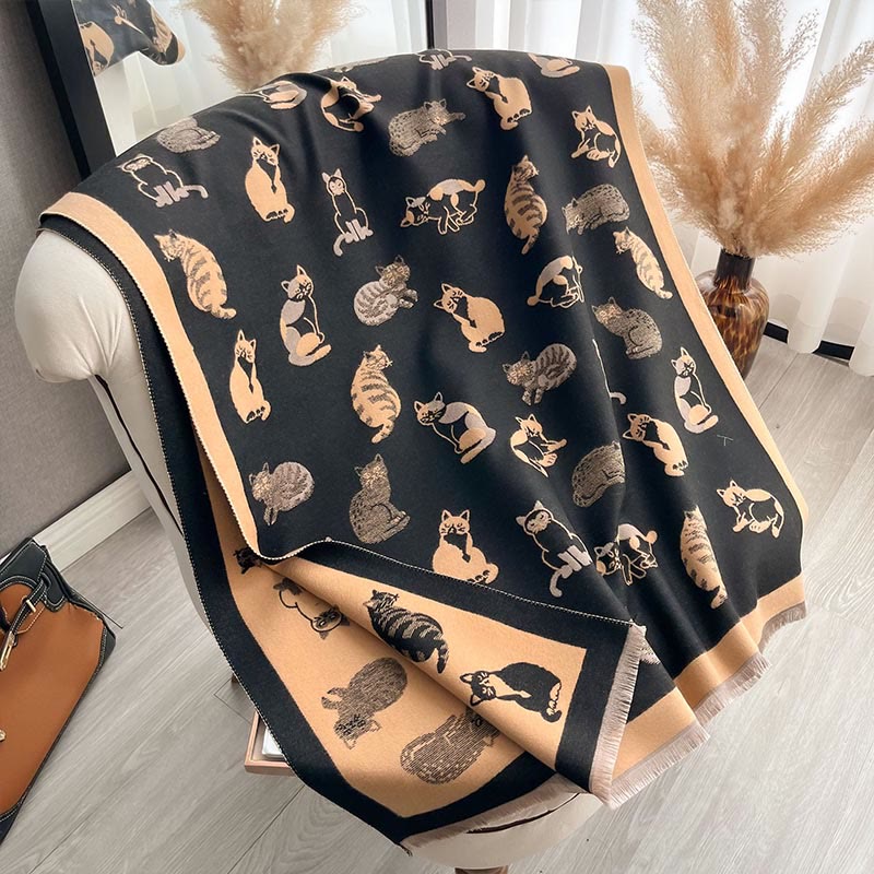 Stylish Cat Soft Blanket Scarf - Khaki - One Size - image 16