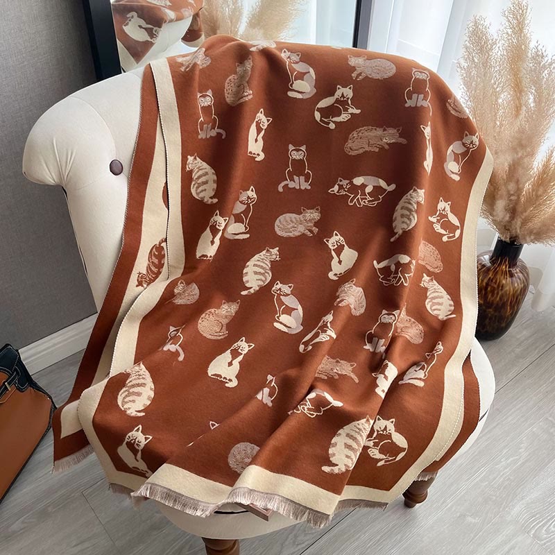 Stylish Cat Soft Blanket Scarf - Brown - One Size - image 15