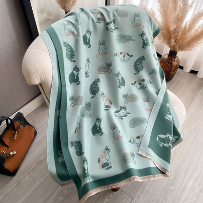 Stylish Cat Soft Blanket Scarf - Green - One Size - image 12