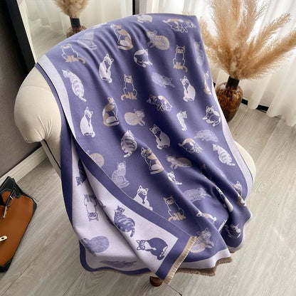 Stylish Cat Soft Blanket Scarf - Purple - One Size - image 17