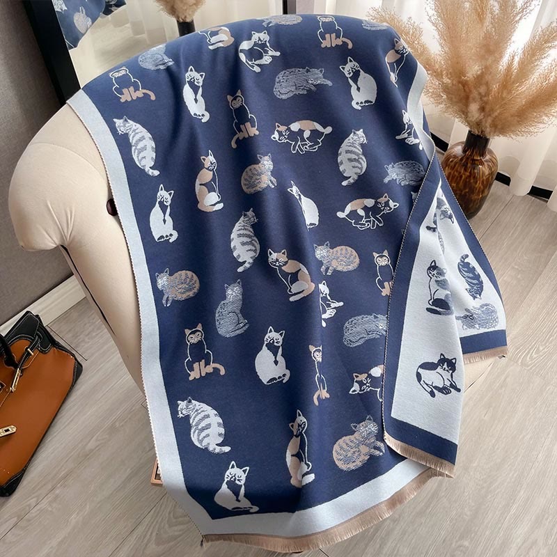 Stylish Cat Soft Blanket Scarf - Blue - One Size - image 14