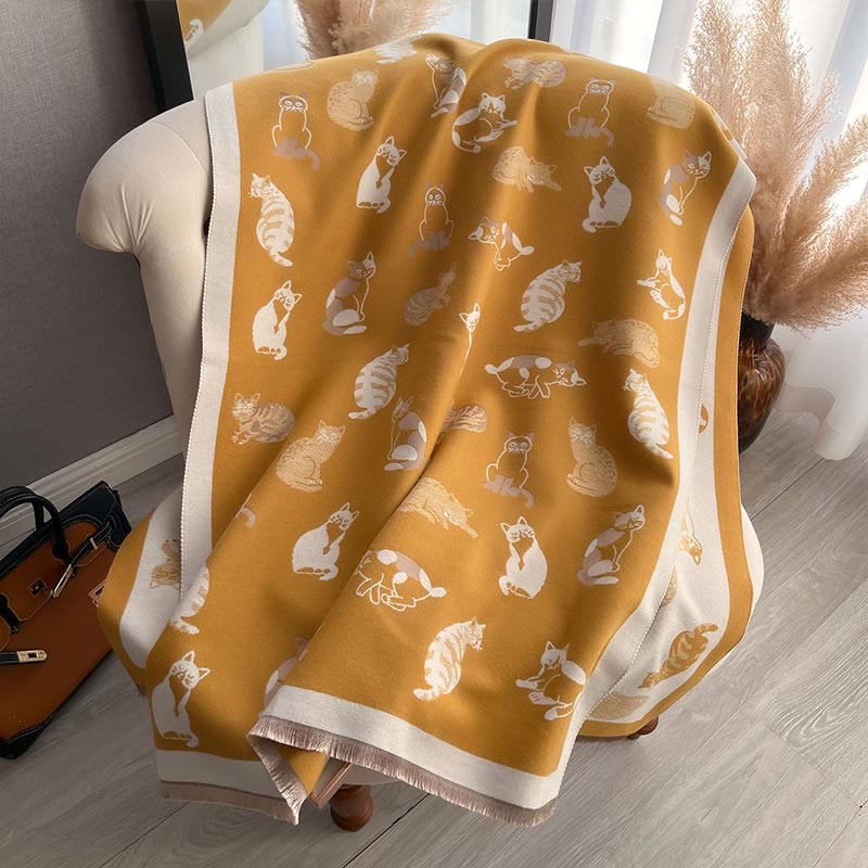 Stylish Cat Soft Blanket Scarf - Yellow - One Size - image 13